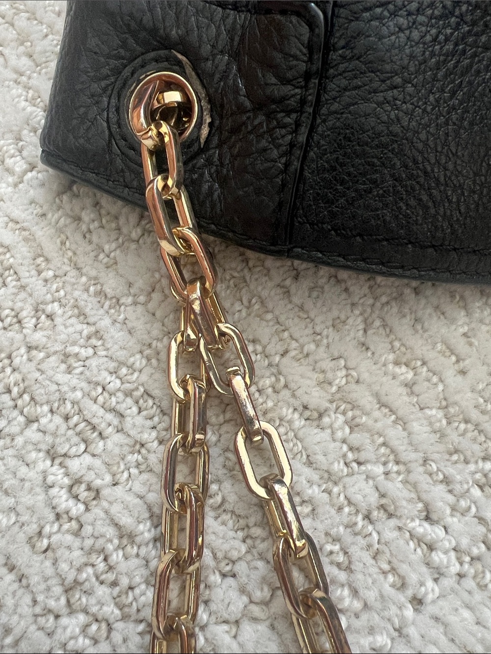 Tory Burch Black Leather Tote with Gold Logo & Chain Straps - Picture 10 of 10